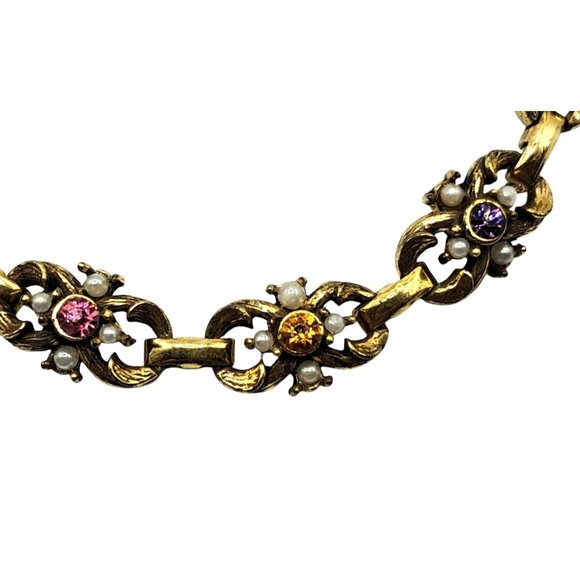 Vintage Coro Rhinestone Bracelet Pink Blue Purple Topaz Yellow Imitation Faux Pe - Picture 3 of 9